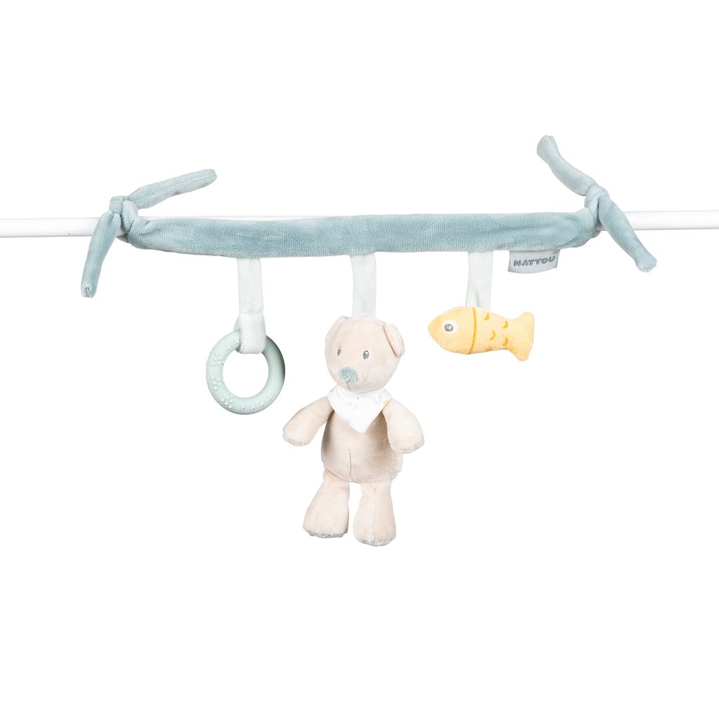 NATTOU Hračka na zavesenie s aktivitami medvedík Jules 32 cm Romeo, Jules & Sally – Obrázok 2
