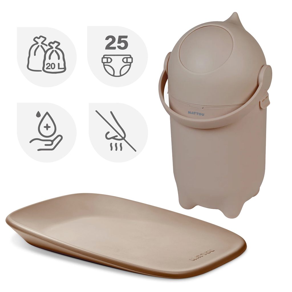 NATTOU Kôš na plienky Dropy a prebaľovacia podložka Softy Taupe 50x70 cm – Obrázok 2