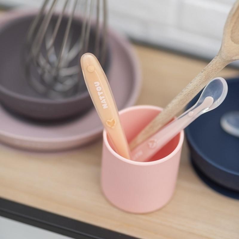 NATTOU Set jedálenský silikonový 4 ks ružovo-fialový bez BPA – Obrázok 9