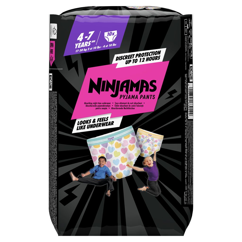 NINJAMAS Nohavičky plienkové Pyjama Pants Srdiečka, 10 ks, 7 rokov, 17kg-30kg – Obrázok 11
