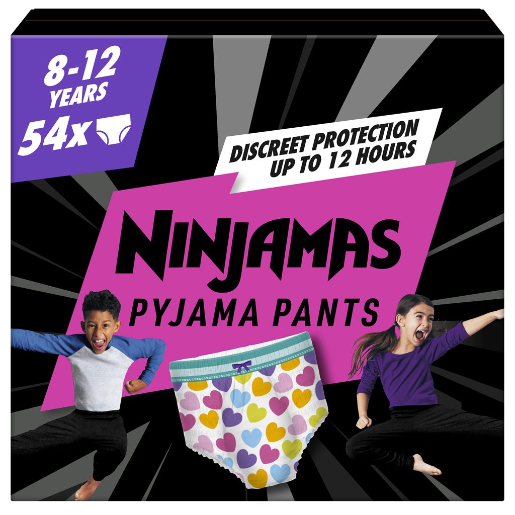 NINJAMAS Nohavičky plienkové Pyjama Pants Srdiečka, 54 ks, 8 rokov, 27kg-43kg – Obrázok 3