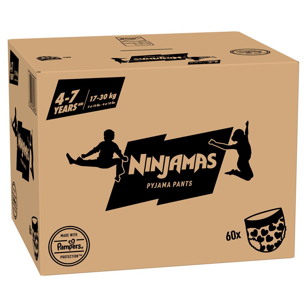 NINJAMAS Nohavičky plienkové Pyjama Pants Srdiečka, 60 ks, 7 rokov, 17kg-30kg – Obrázok 5