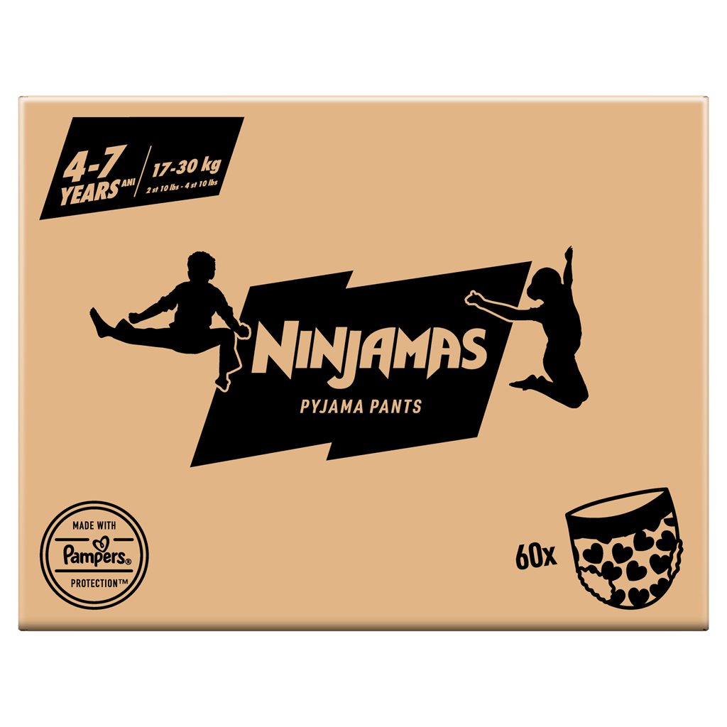 NINJAMAS Nohavičky plienkové Pyjama Pants Srdiečka, 60 ks, 7 rokov, 17kg-30kg – Obrázok 6