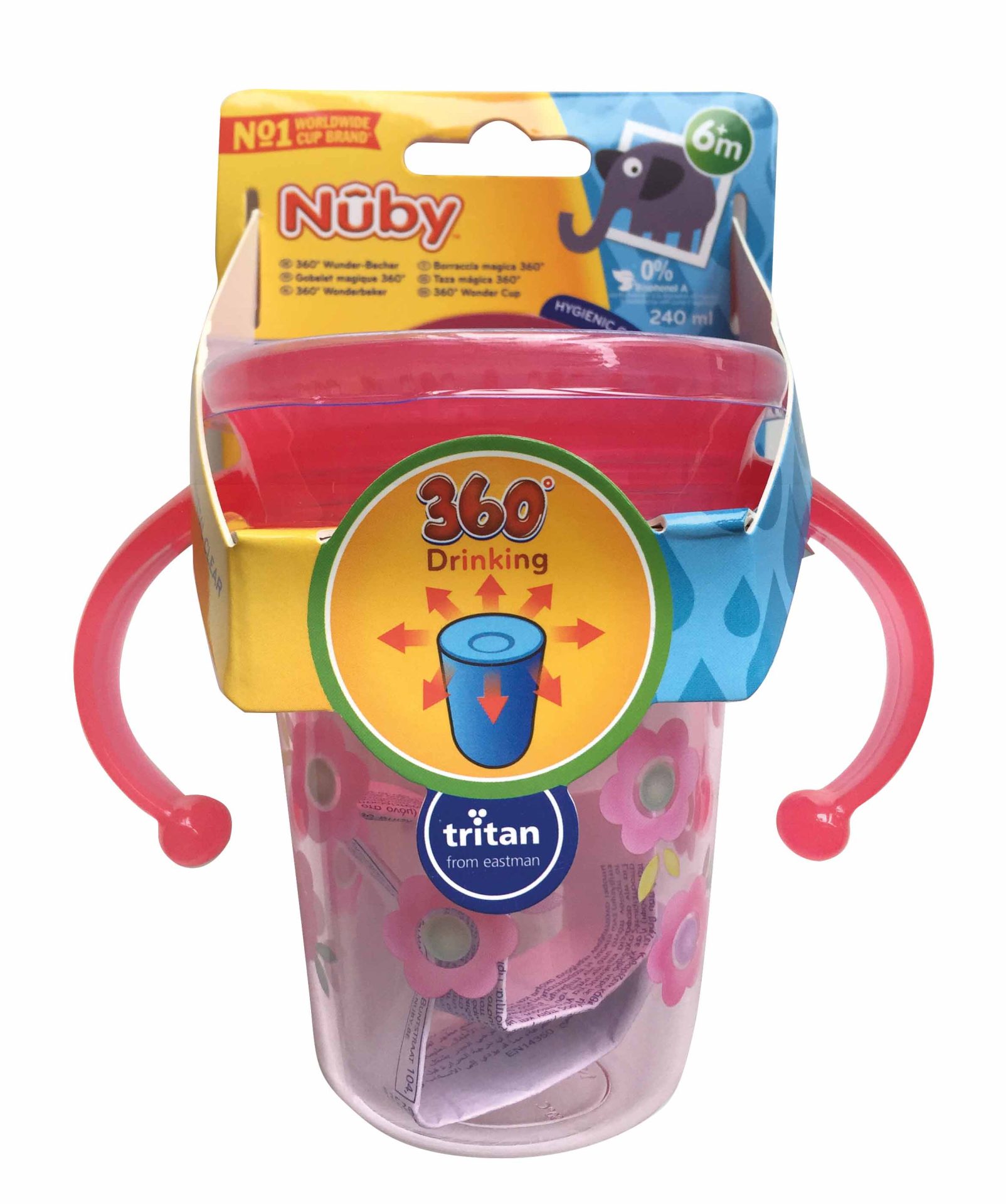 NUBY Hrnček Tritan netečúci s uškami 360°, 6 m+ ružový – Obrázok 8