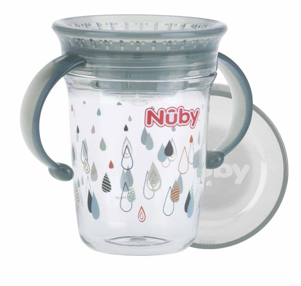 NUBY Hrnček Tritan netečúci s uškami 360°, 6 m+ svetlo sivý – Obrázok 2