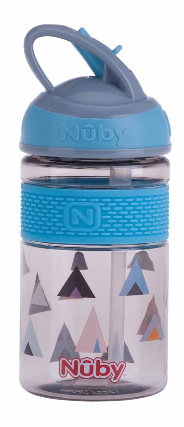 NUBY Fľaša športová 2v1 s tvrdou sklopiteľnou slamkou, 360 ml, modrá, 3+ – Obrázok 2
