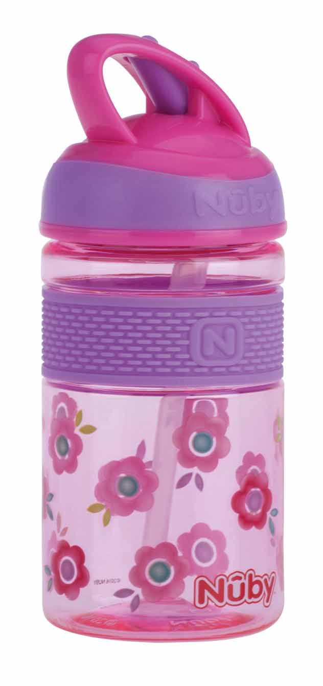 NUBY Fľaša športová 2v1 s tvrdou sklopiteľnou slamkou, 360 ml, ružová, 3+ – Obrázok 2