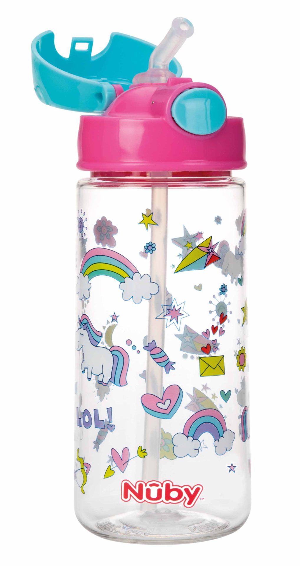 NUBY Fľaša športová netečúca so slamkou 530 ml, ružová, 4+ – Obrázok 2