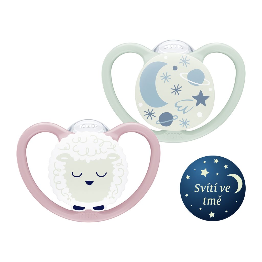 NUK Cumlík Space Night silikón, V2, 6-18m 2 ks box - holka – Obrázok 2