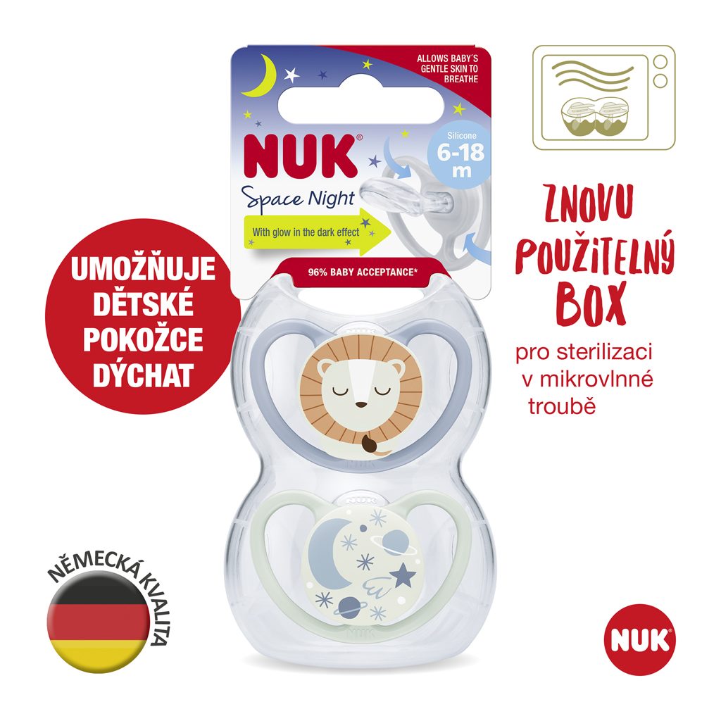 NUK Cumlík Space Night silikón, V2, 6-18m, 2 ks box - kluk – Obrázok 4