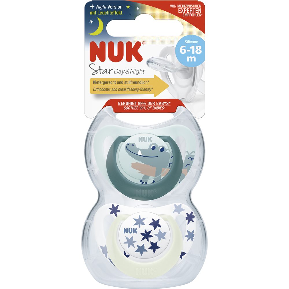 NUK Cumlík Star Deň & Noc (6-18m) 2 ks box kluk – Obrázok 3