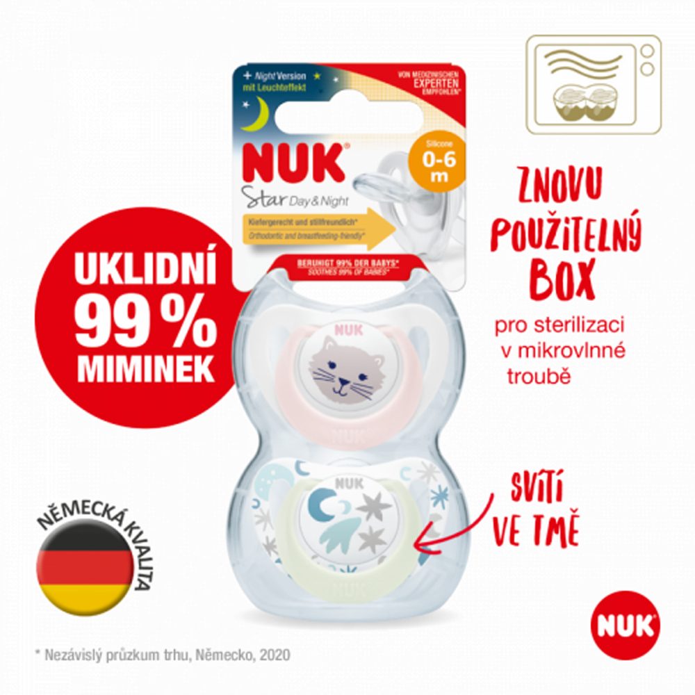 NUK Cumlík Star Deň & Noc, SI,V1 (0-6m) 2 ks box holka – Obrázok 4