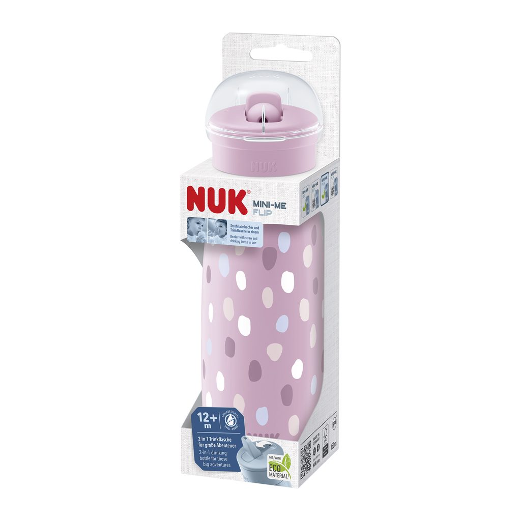 NUK Fľaša Mini-Me Flip - ružová 450ml, 12m+ – Obrázok 4