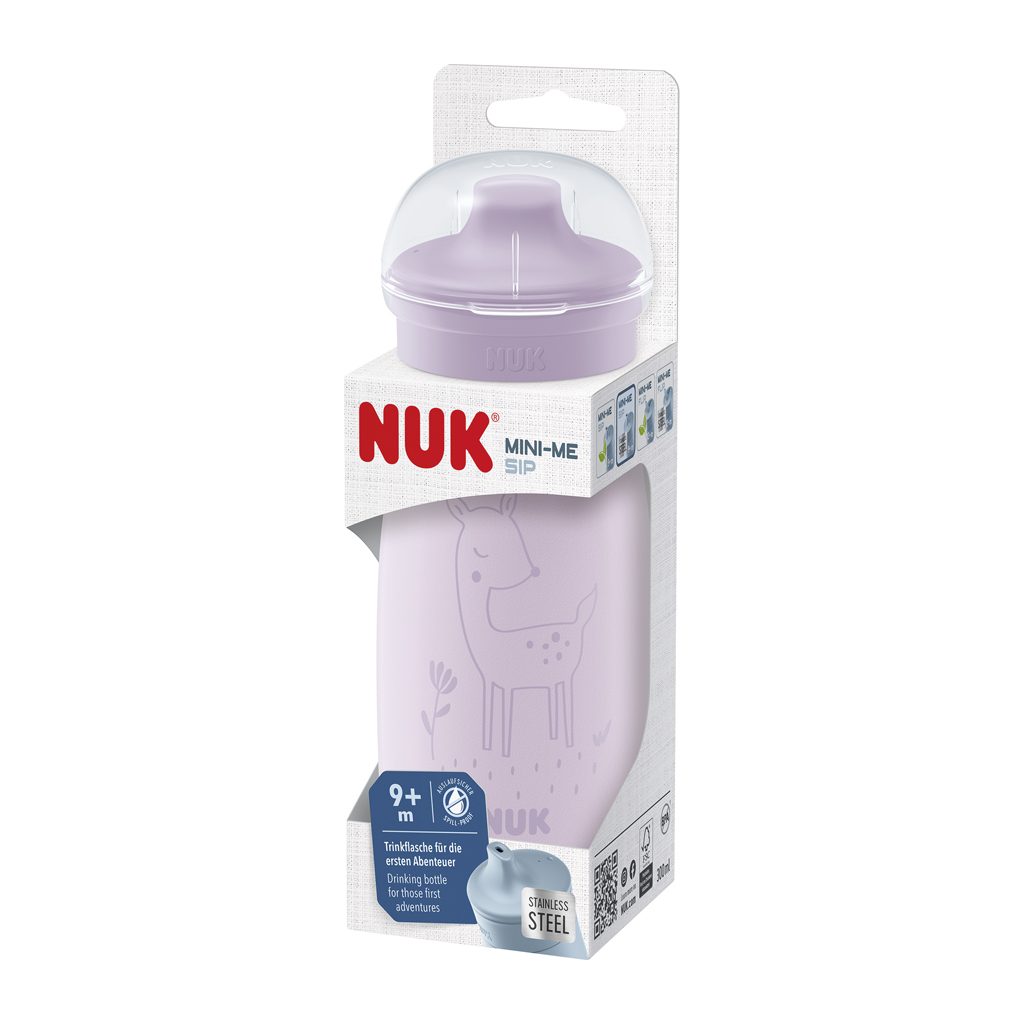 NUK Fľaša Mini-Me Sip nerezová - fialová 300ml, 9m+ – Obrázok 3