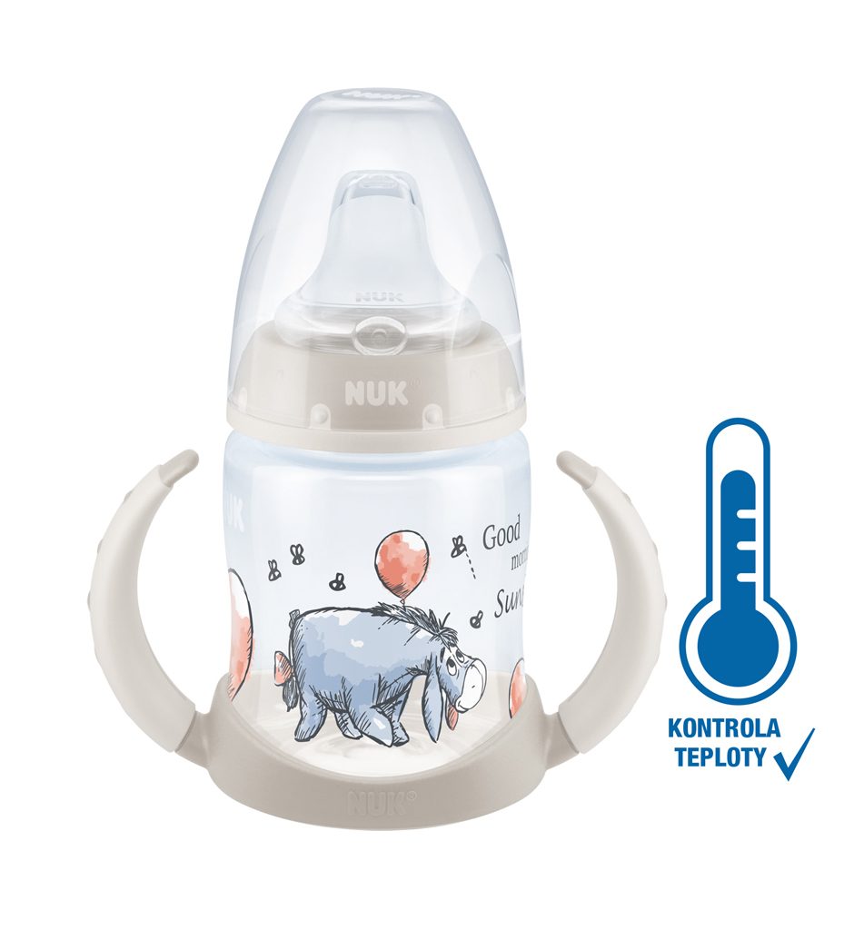 NUK Fľaša dojčenská na učenie s kontrolou teploty Macko Pú 150 ml béžová – Obrázok 3