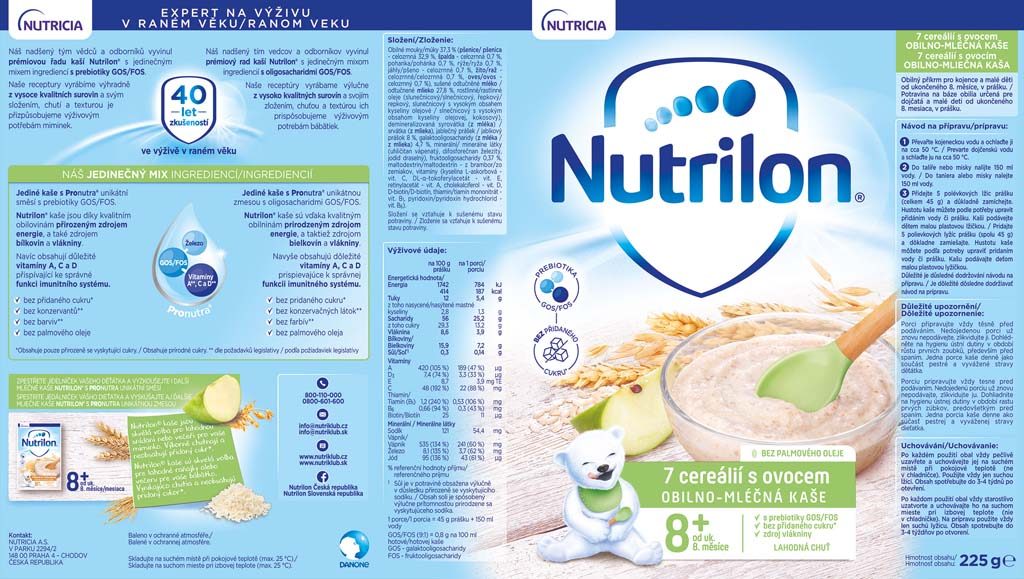 NUTRILON Pronutra Mliečna kaša 7 cereálií s ovocím od uk. 8. mesiaca 225 g – Obrázok 5