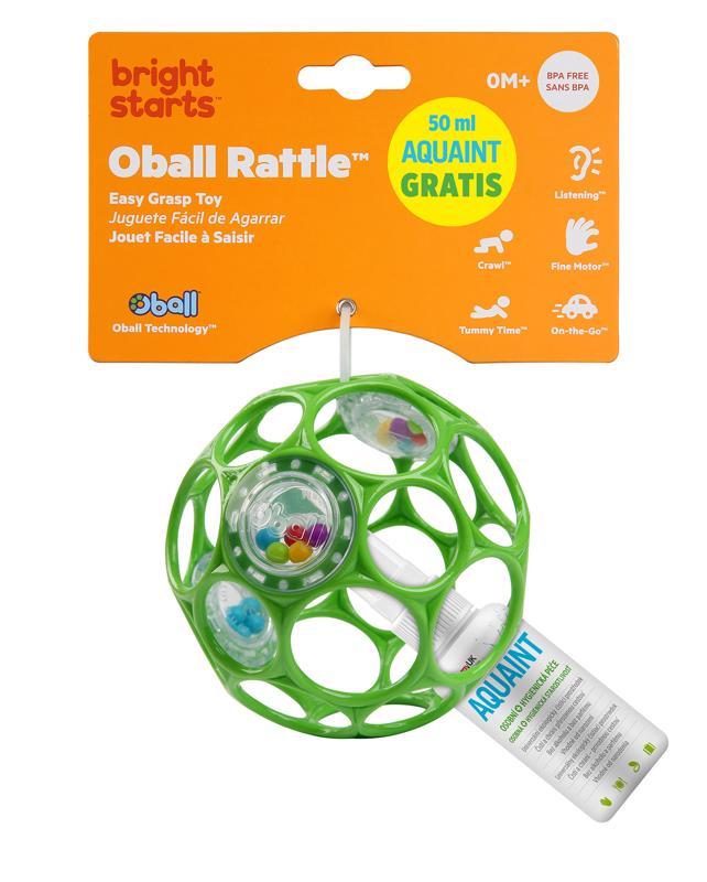 OBALL Hračka Oball RATTLE 10 cm 0m+ seafoam + 50 ml Aquaint – Obrázok 3
