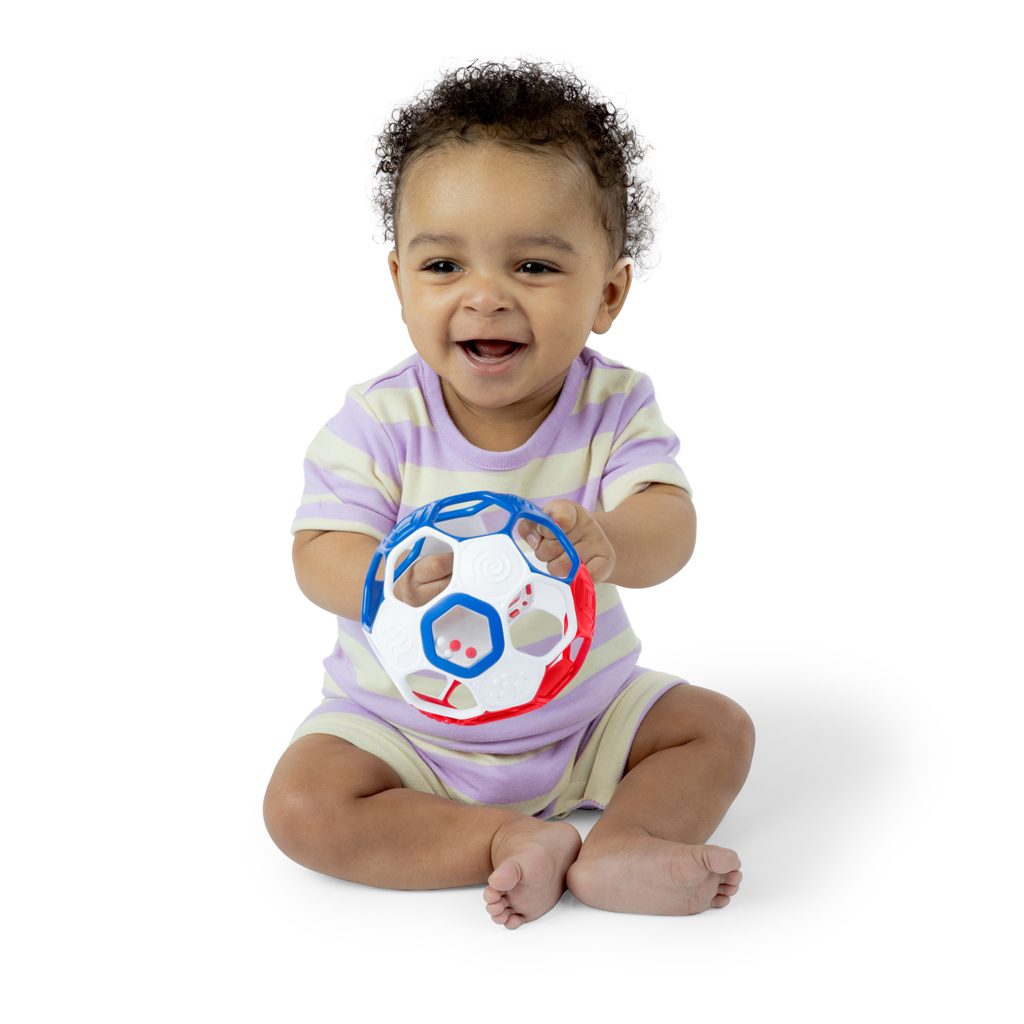 OBALL Hračka Oball RATTLE GOALS™ 10 cm Red, White & Blue 0m+ – Obrázok 3