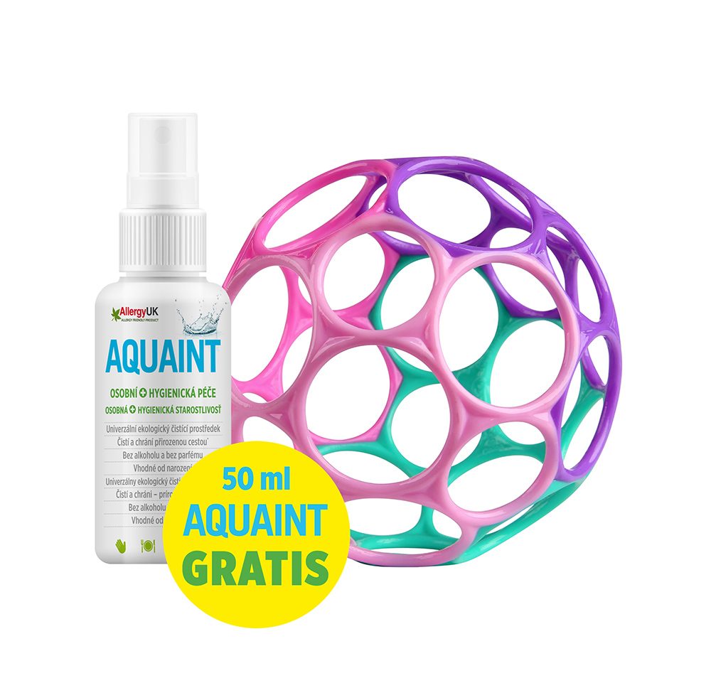 OBALL Hračka Oball™ Classic 10 cm ružovo/fialová 0m+AQUAINT 100% ekologická čistiaca voda 50 ml – Obrázok 2