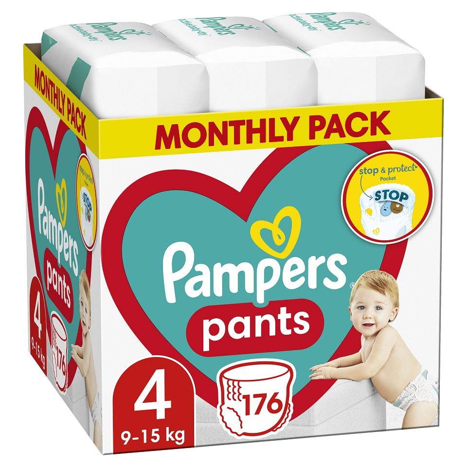 PAMPERS Active Baby-Dry Pants Nohavičky plienkové jednorazové 4 (9-15 kg) 176 ks - MESAČNÁ ZÁSOBA – Obrázok 2