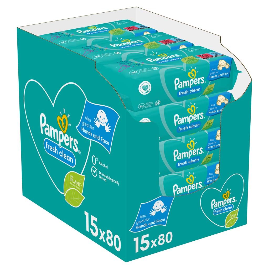 PAMPERS Fresh Clean Obrúsky vlhčené 15 Balení = 1200 ks – Obrázok 2