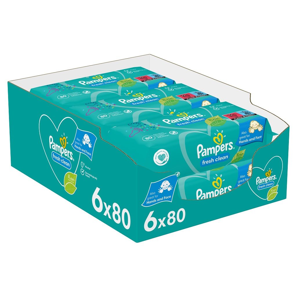 PAMPERS Fresh Clean Obrúsky vlhčené 6 balení = 480 ks – Obrázok 2