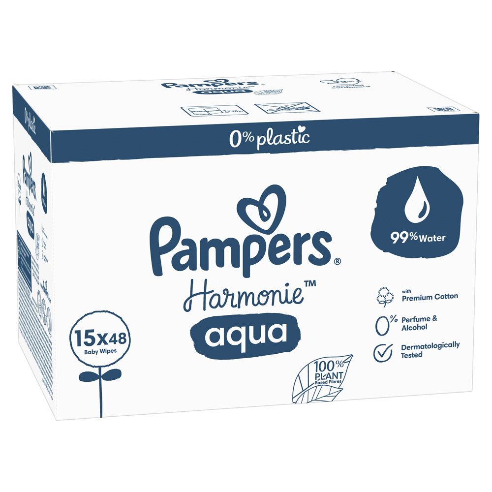 PAMPERS Harmonie Aqua vlhčené obrúsky Plastic Free 15x48 ks = 720 ks – Obrázok 11