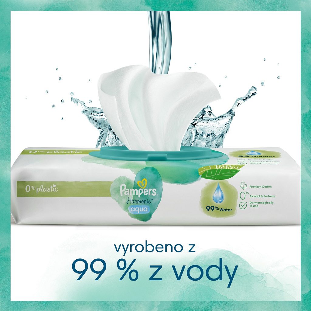 PAMPERS Harmonie Aqua vlhčené obrúsky Plastic Free 15x48 ks = 720 ks – Obrázok 3