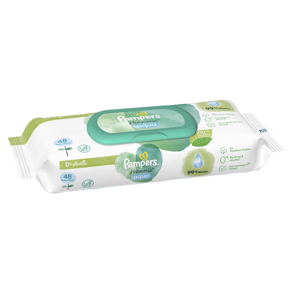PAMPERS Harmonie Aqua vlhčené obrúsky Plastic Free 4x48 ks = 192 ks – Obrázok 13