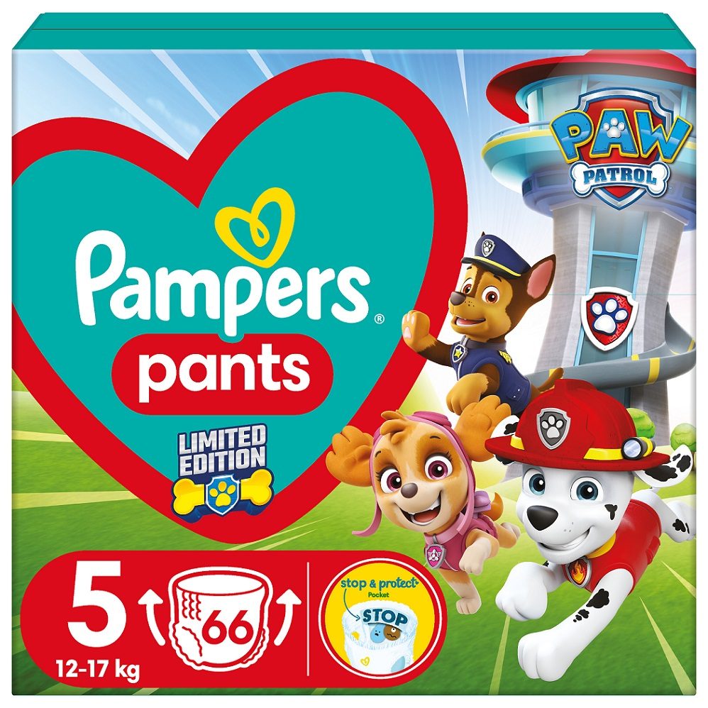 PAMPERS Plienky nohavičkové Active Baby Pants Paw Patrol veľ. 5 (12-17 kg) 66 ks – Obrázok 2