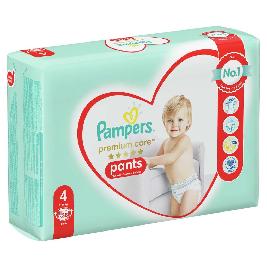 PAMPERS Premium Care Pants Nohavičky plienkové jednorazové 4 (9-15 kg) 38 ks – Obrázok 3