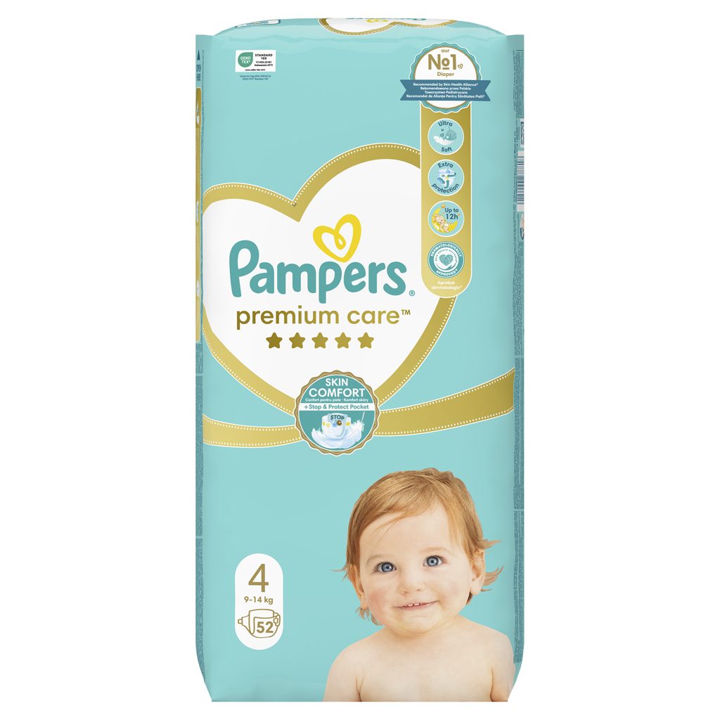 PAMPERS Premium Care Plienky jednorazové 4 (9-14 kg) 52 ks – Obrázok 3