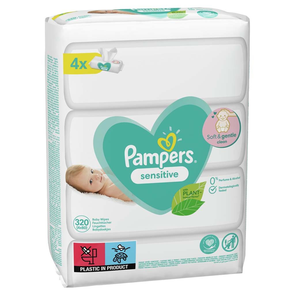 PAMPERS Sensitive Obrúsky vlhčené 4 balenia = 320 ks – Obrázok 3
