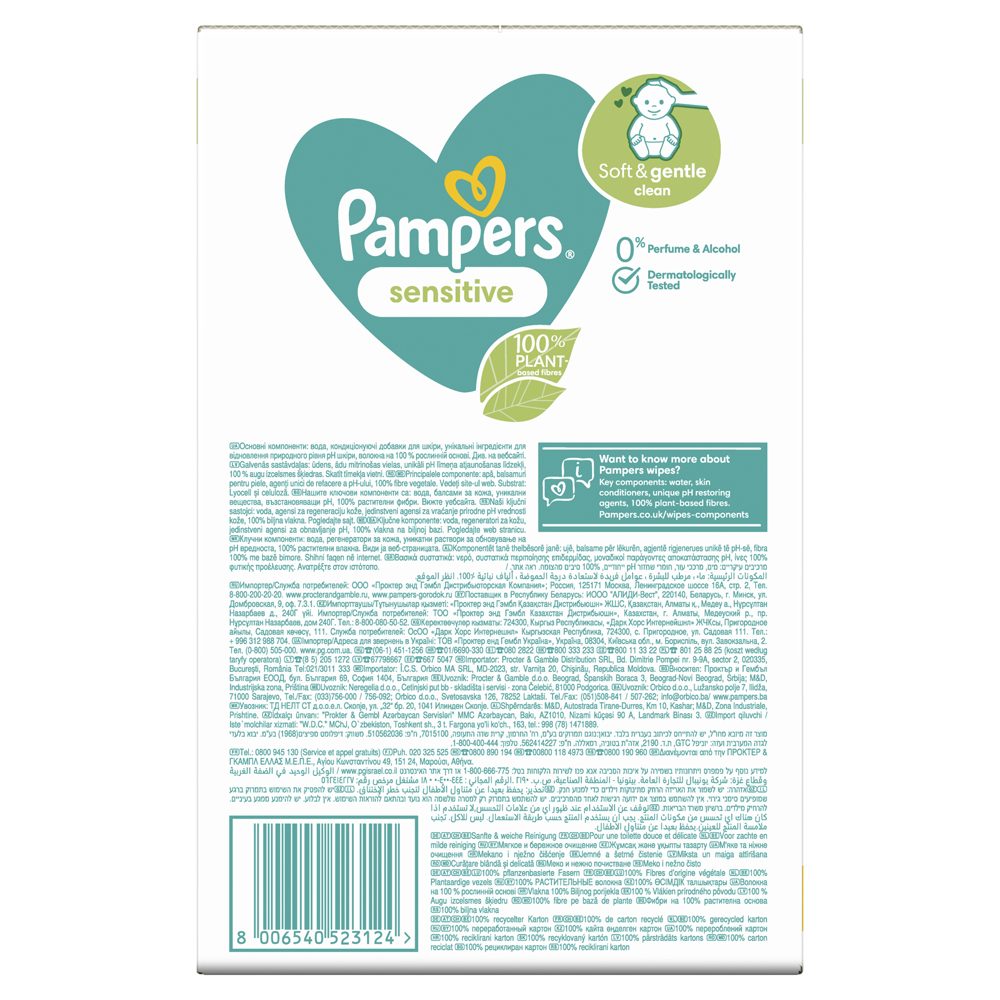 PAMPERS Sensitive vlhčené obrúsky Plastic Free 24 x 52 ks = 1248 ks – Obrázok 3