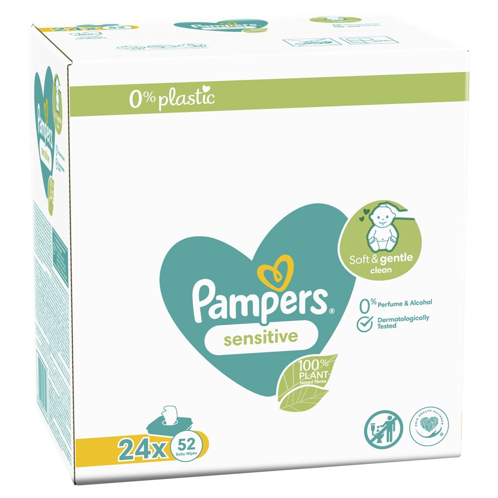 PAMPERS Sensitive vlhčené obrúsky Plastic Free 24 x 52 ks = 1248 ks – Obrázok 6