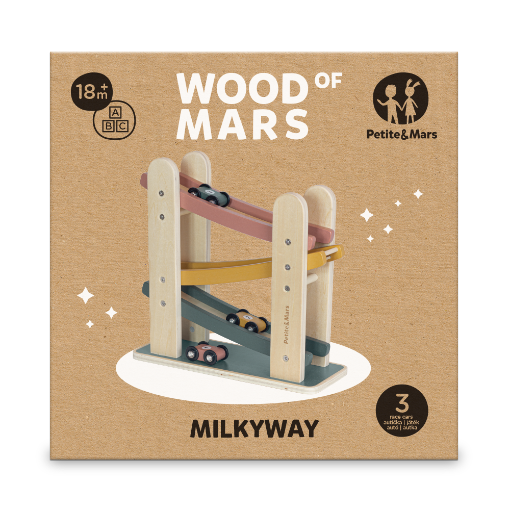 PETITE&MARS Hračka drevená pretekárska dráha Milky Way Wood of Mars 18m+ – Obrázok 3