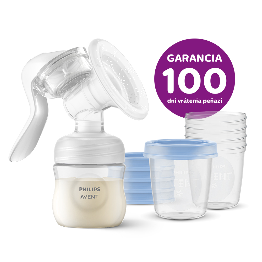 Philips AVENT Odsávačka materského mlieka manuálna + VIA 180 ml 5 ks – Obrázok 2