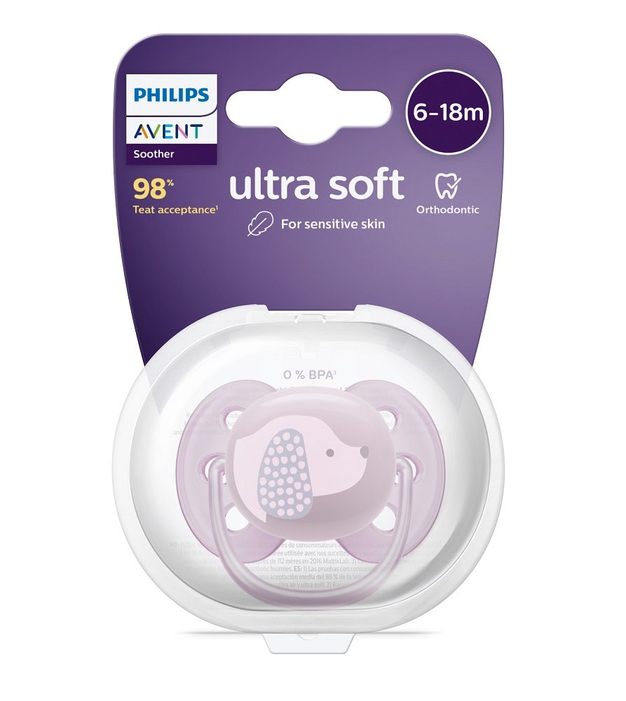 Philips AVENT Cumlík Ultrasoft Premium 6-18m fialová 1 ks – Obrázok 3