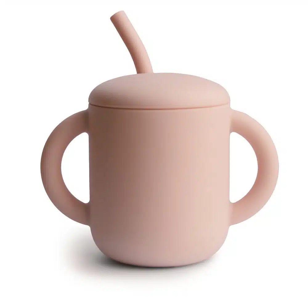 SILIKÓNOVÝ TRÉNINGOVÝ POHÁRIK SO SLAMKOU MUSHIE - BLUSH
