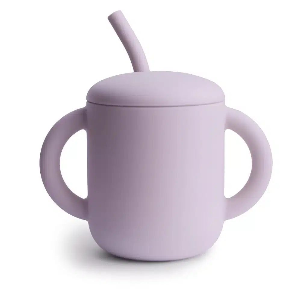 SILIKÓNOVÝ TRÉNINGOVÝ POHÁRIK SO SLAMKOU MUSHIE - SOFT LILAC