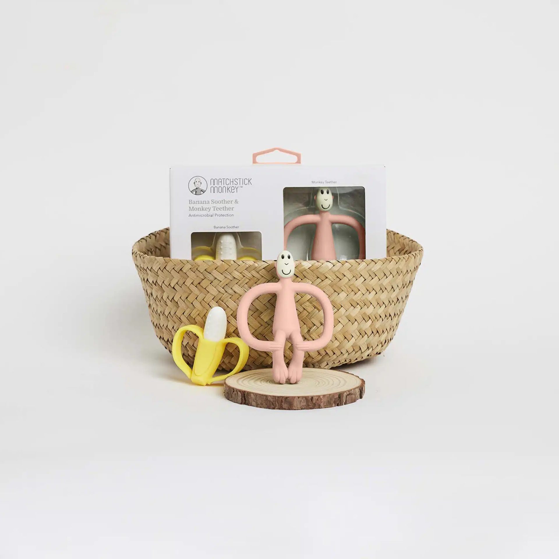 DARČEKOVÝ SET HRYZADIEL BANÁN A OPICA DUSTY PINK MATCHSTICK MONKEY – Obrázok 3