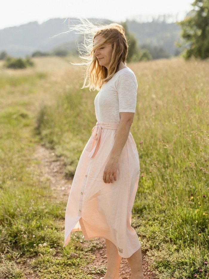Dámska sukňa LINEN - 166 - Púdrová ružová svetlá