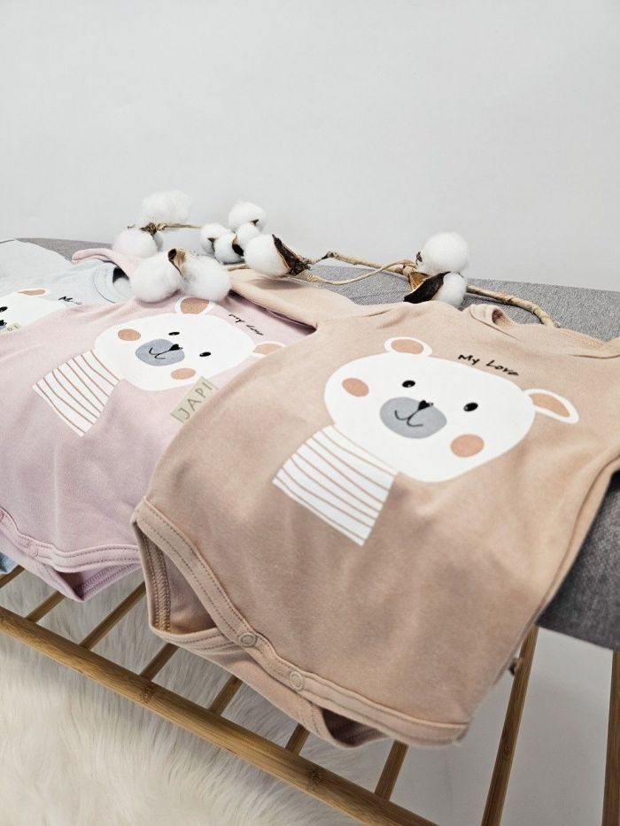Detské body TEDDY s dlhým rukávom - 068 - Ružová