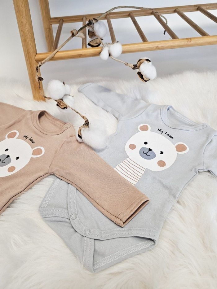Detské body TEDDY s dlhým rukávom - 080 - Sivá