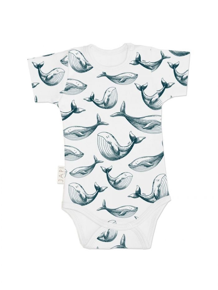 Detské body WHALES s krátkym rukávom - 092 - Biela
