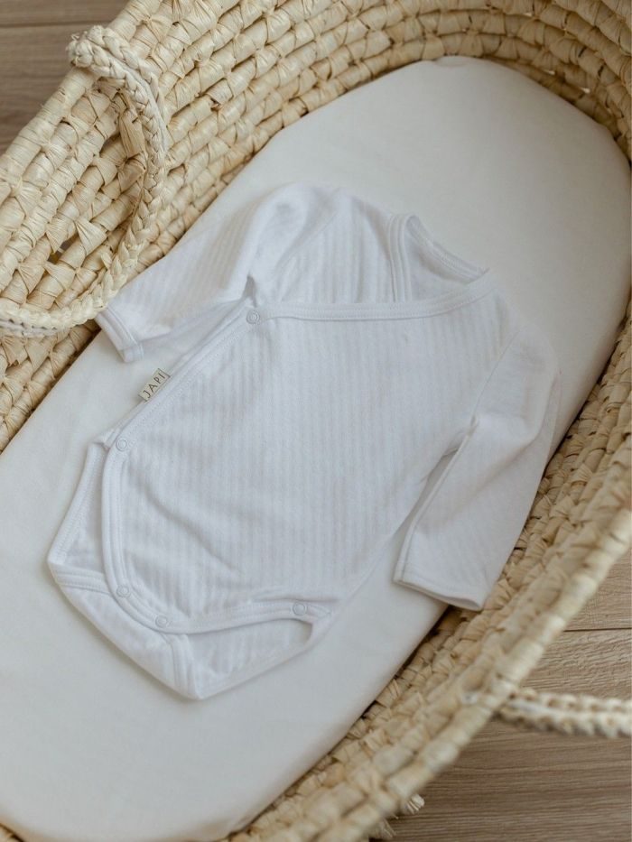 Detské body prekladacie CARE s dlhým rukávom - 068 - Biela