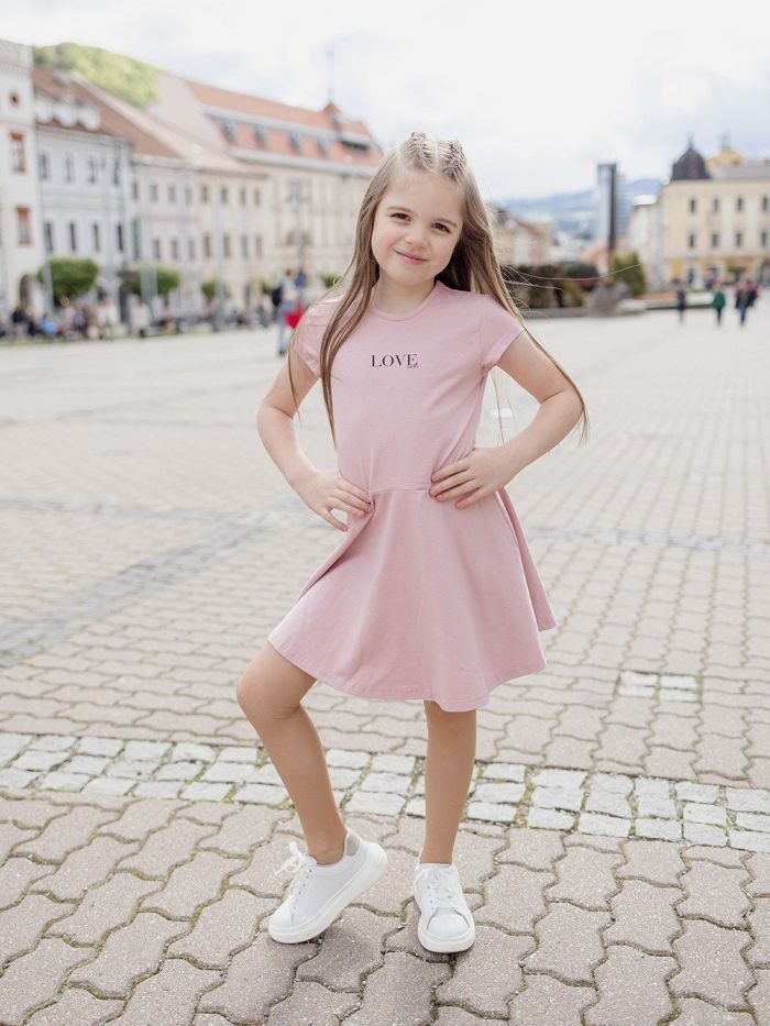 Dievčenské šaty športové LOVE s krátkym rukávom - 116 - Ružová