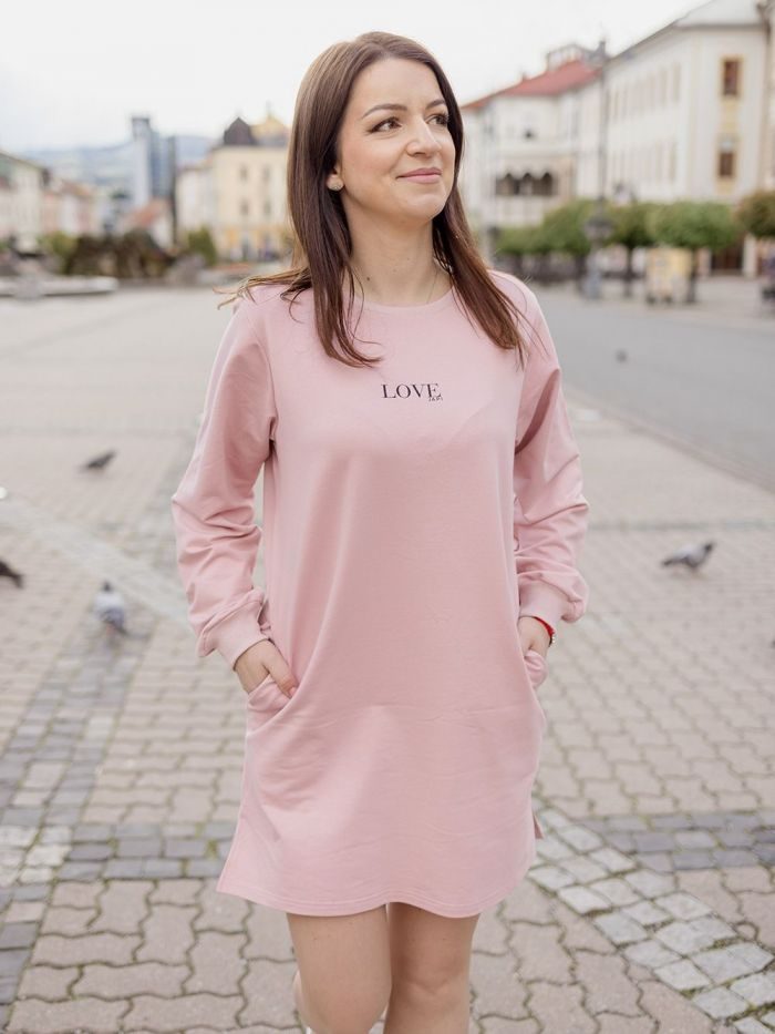 Dámske šaty mikinové LOVE - 182 - Ružová