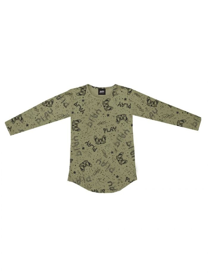 Chlapčenské tričko GAME s dlhým rukávom - 098 - Khaki 1