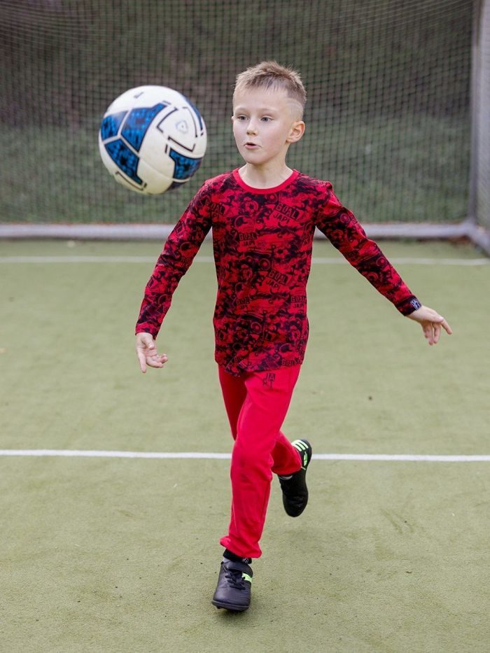 Chlapčenské tričko FOOTBALL s dlhým rukávom - 098 - Football cervena